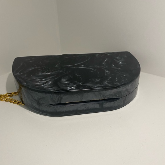 LULU Black Marble Resin Clutch or Cross Body Purse - Picture 4 of 8